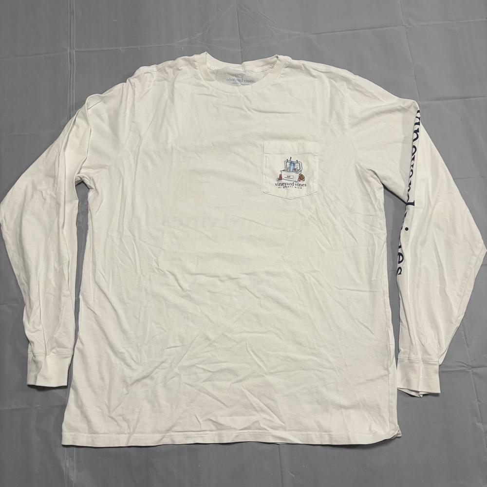 Vineyard Vines Men's Long Sleeve T Shirt With Pocket #1 Draft Pick - Picture 1 of 8